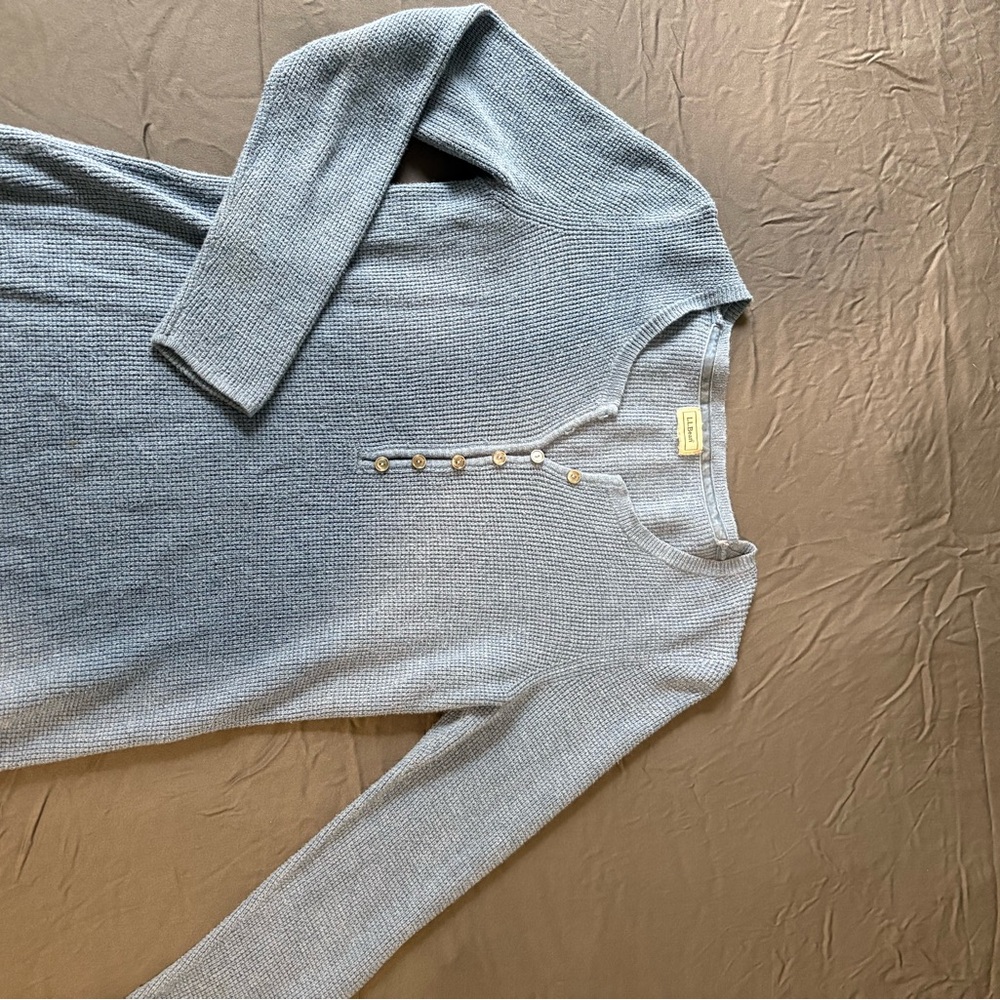 LL Bean Light Blue Knit Henley Sweater